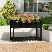 Fioriera con Mensola Nera 111,5x54x81cm Legno Massello di Pino 823791