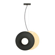 Sospensione Minimal Nordica Soho 2 Luci In Acciaio Nero E Legno Vetro Bianco