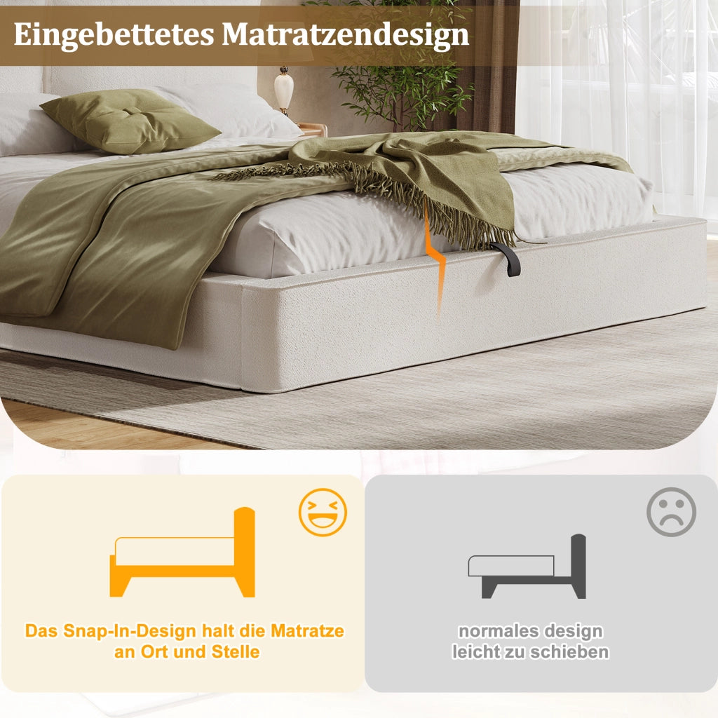 Letto imbottito letto doppio 180 x 200cm letto idraulico funzionale letto con telaio a listelle testiera testiera imbottita beige bouclé