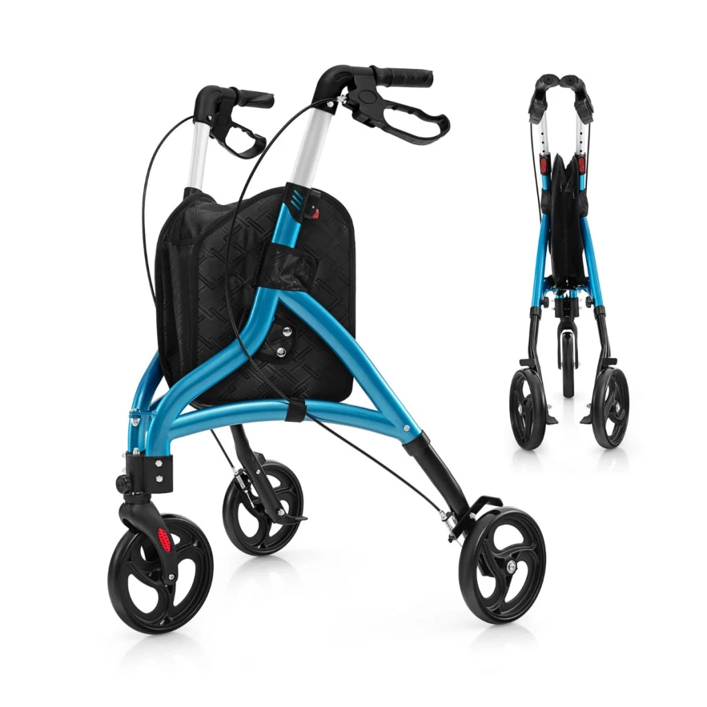 Deambulatore a 3 ruote 78 x 67,5 x 86-96 cm leggero pieghevole con sistema frenante migliorato stile moderno alluminio blu 20_0011678