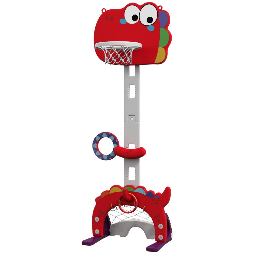 Canestro Basket per Bambini 5 in 1 con Altezza Regolabile, Porta da Calcio e Golf, Et¨¤ 3-6 Anni, Rosso