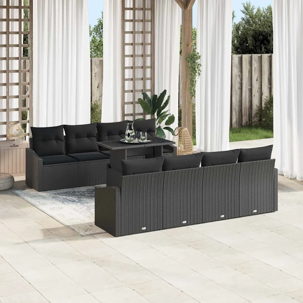 Set Divano da Giardino con cuscino 9 pcs Nero polyrattan 3357706