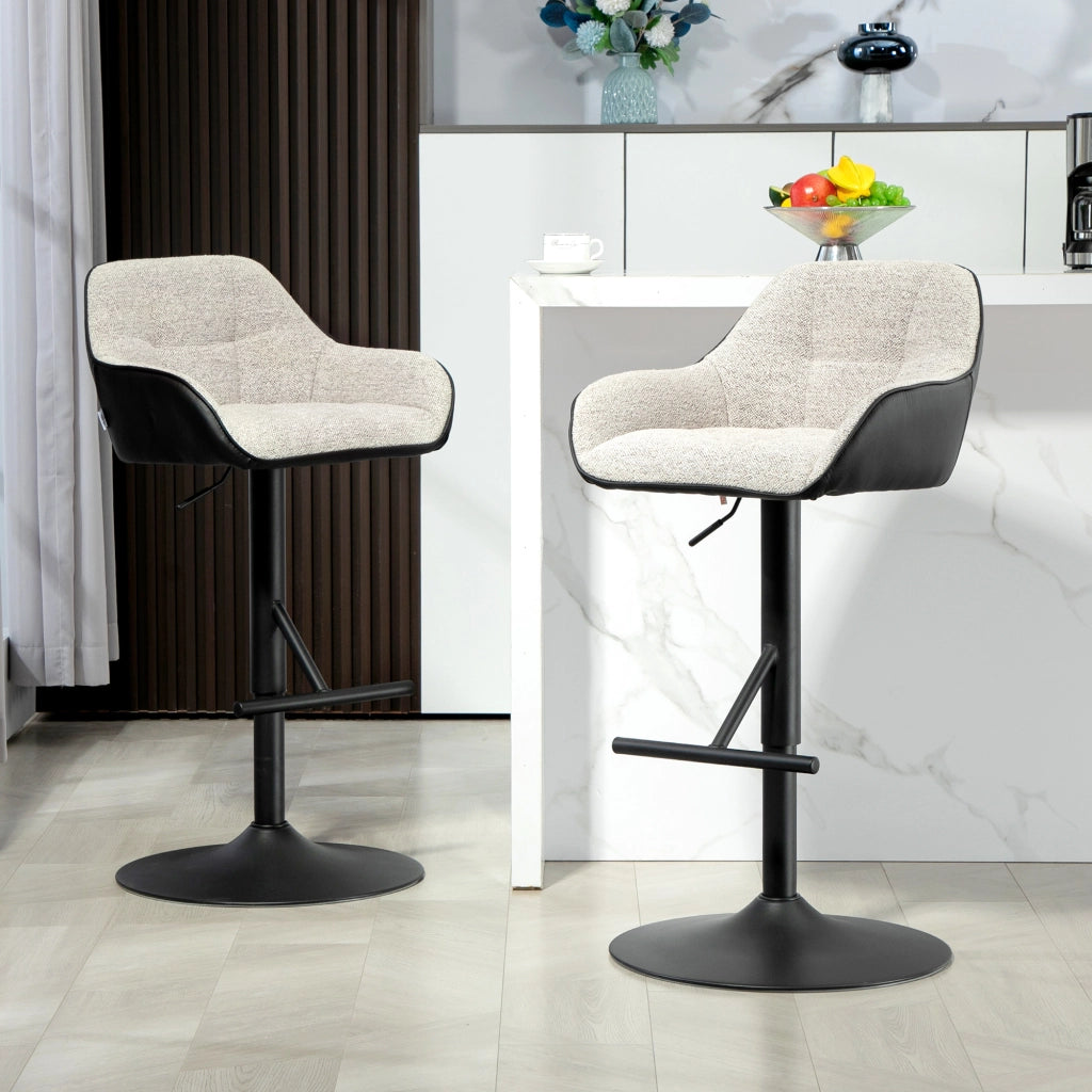 Sgabello da Bar Regolabile ¨C Xylo ¨C Tessuto Effetto Lino Grigio Base Acciaio Set 2 Pezzi