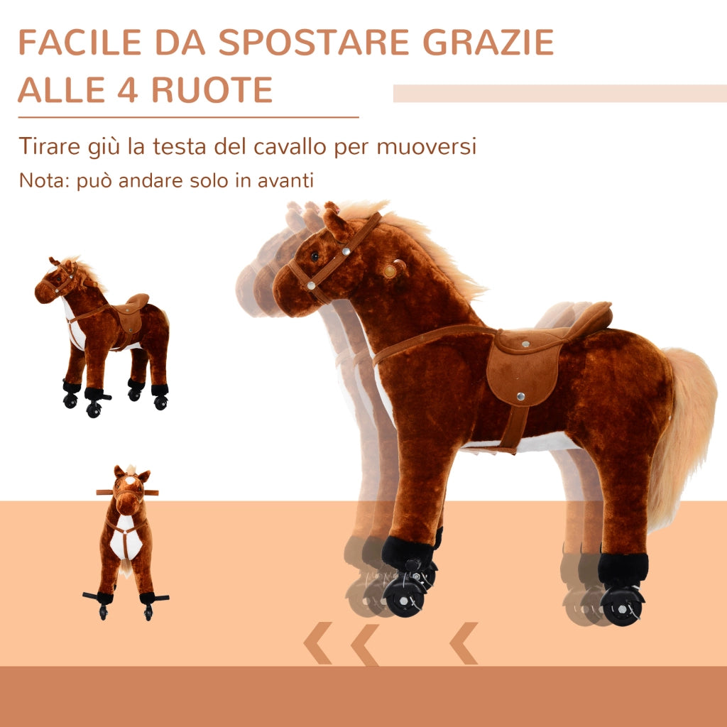 Cavallo a Dondolo per Bambini con Rotelle e Suoni ¨C zephmum ¨C Marrone 65x28x75 cm