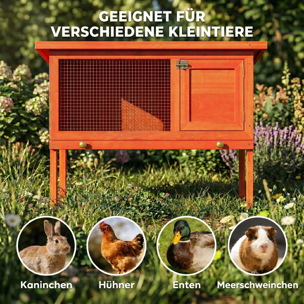 Gabbia per conigli in legno con tetto apribile e cassetto estraibile ¨C Minimal ¨C Arancione 90x45x65 cm