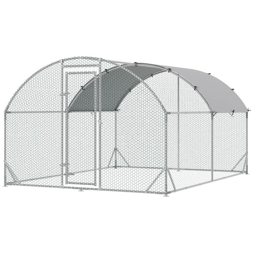 Recinto per Galline in Metallo Galvanizzato con Tetto e Copertura Anti UV, 280x380x197 cm, Argento