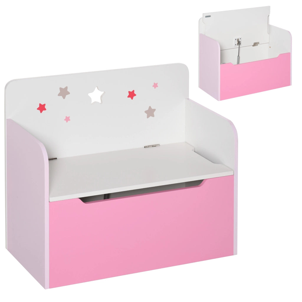 Panca Contenitore per Bambini con Schienale in Legno ¨C zephmum ¨C Rosa 60x30x50