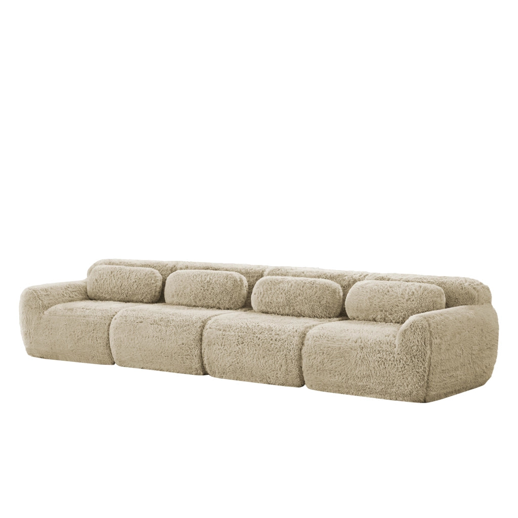 Sofa a 4 posti in tessuto premium - Zephmum - Colore khaki chiaro, antiscivolo, imbottitura ergonomica