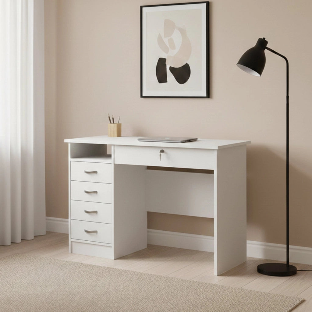 Amor, Scrivania 3 Cassetti, 48.5x109.3x75.6h cm Bianco