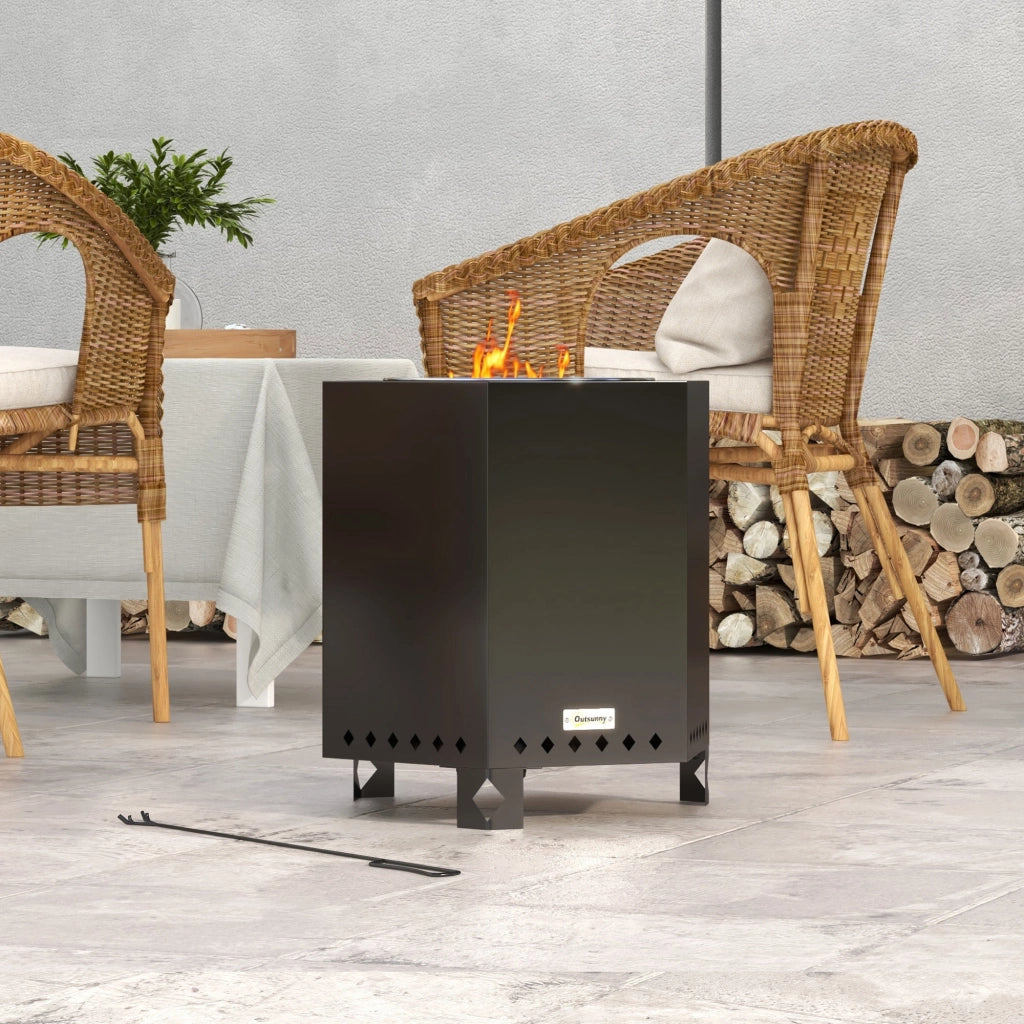 Braciere da tavolo senza fumo, braciere in metallo, nero, attizzatoio, giardino, campeggio, patio