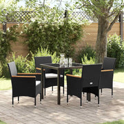 Set da Pranzo per Giardino con cuscino 5 pcs Nero polyrattan 3379752