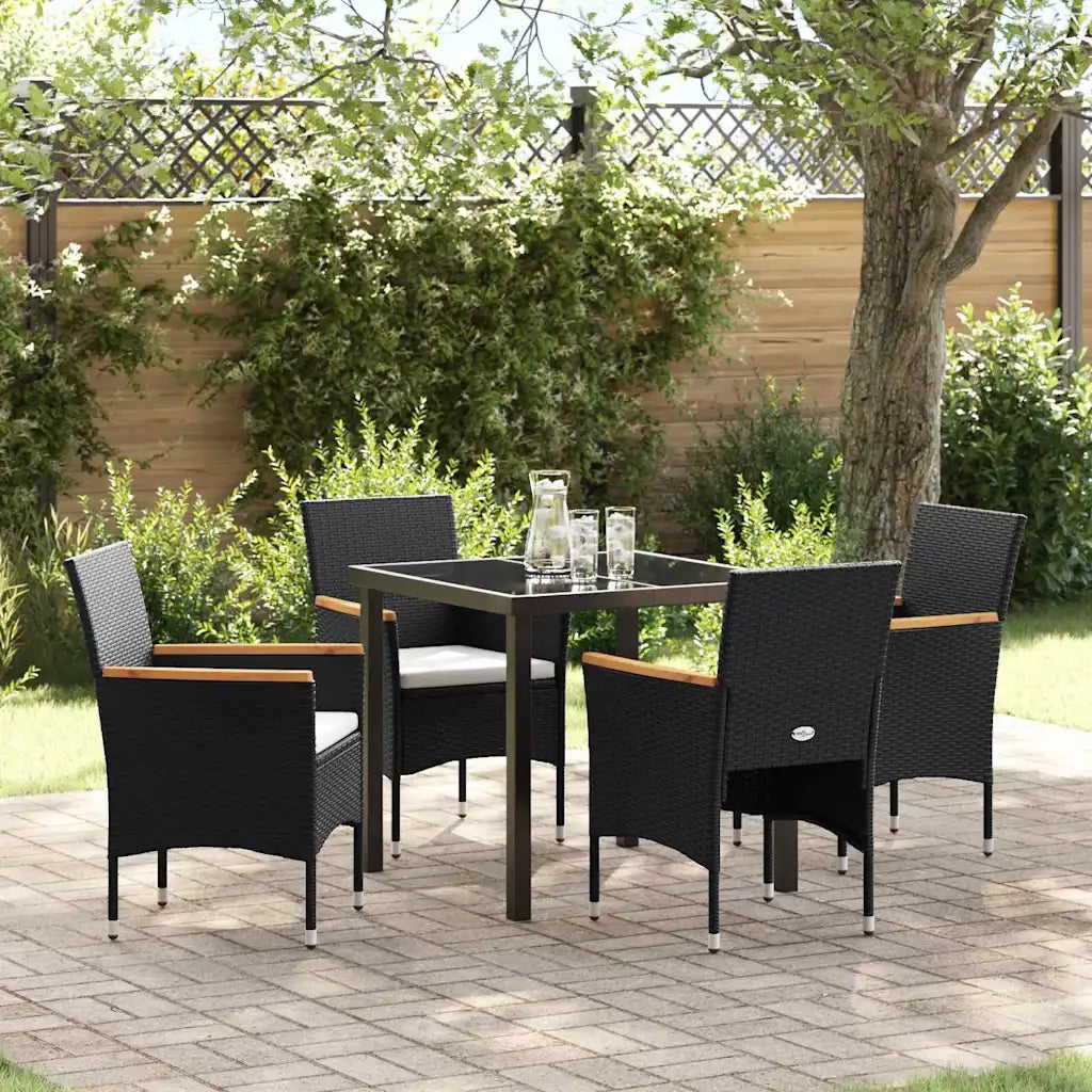 Set da Pranzo per Giardino con cuscino 5 pcs Nero polyrattan 3379752
