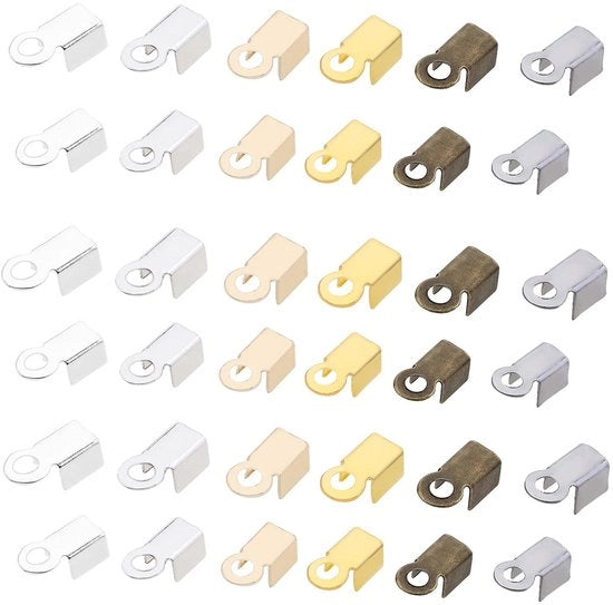 Vouloir Slittini 2400 pezzi - Estremità a corda - Punti di chiusura - Connettori per gioielli - Ottone - 2 misure 3x6 mm / 4x9 mm