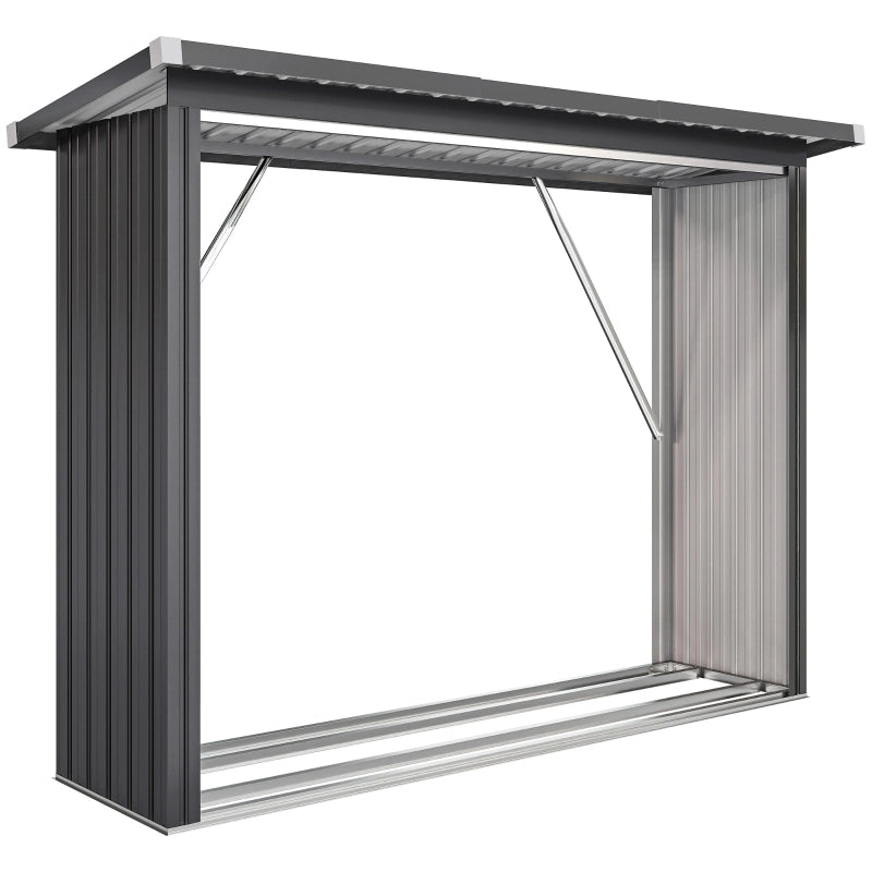 Legnaia, riparo per legna da ardere, acciaio, pavimento rialzato, tetto spiovente, 213 x 66,5 x 150 cm, grigio scuro