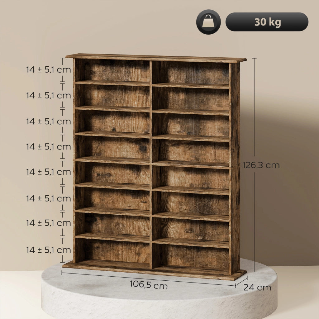 Cassettiera per CD e DVD con 16 scomparti e 12 ripiani regolabili ¨C Minimal ¨C marrone