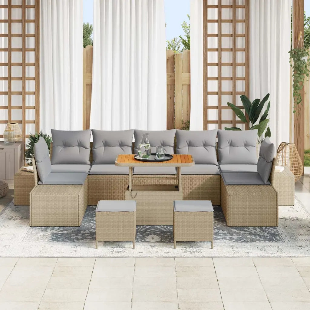 Set Divano da Giardino con cuscino 10 pcs Beige Poly Rattan