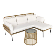 Set da Giardino in Rattan Stile Boho Chic con Divano Angolare e e Tavolino, Crema e Caff¨¨