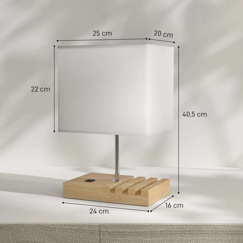 Comodino con Luci LED e USB ¨C Zephmum ¨C Bianco Legno Tessuto 40x40x50