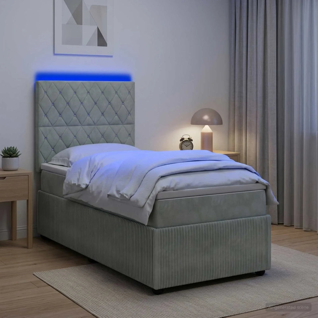 Letto Box Spring LED con Materasso Grigio Chiaro 100 x 200 cm 3456005