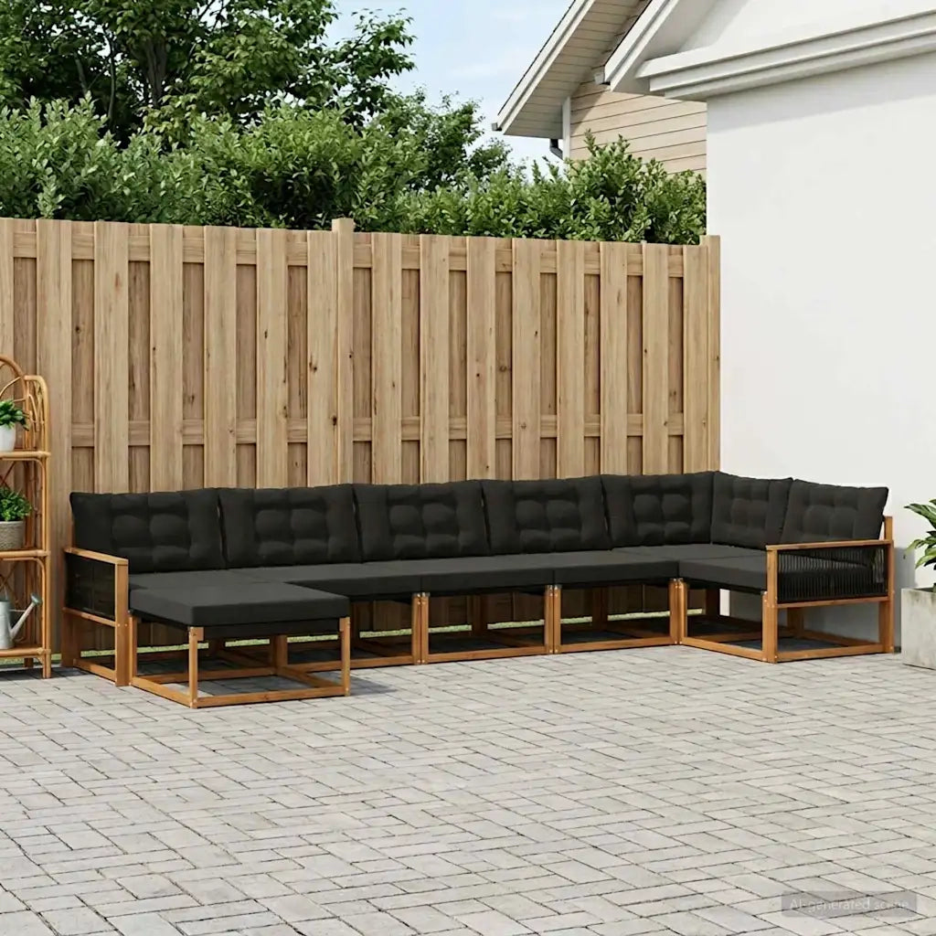Set di divani da esterno con cuscino 7 pcs Naturale e Nero 3381568