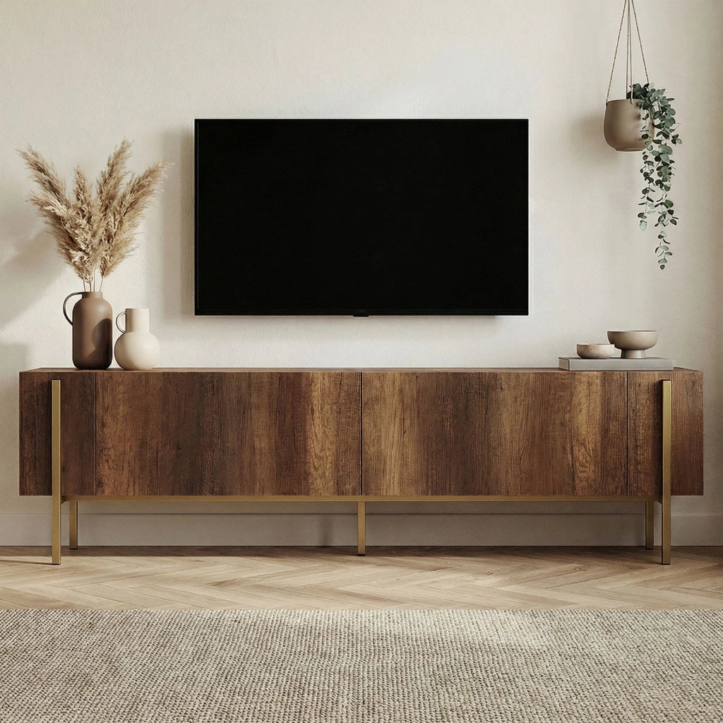 Porta TV in legno "Nexus" - 180 x 30 x 45 cm - Noce barocco oro