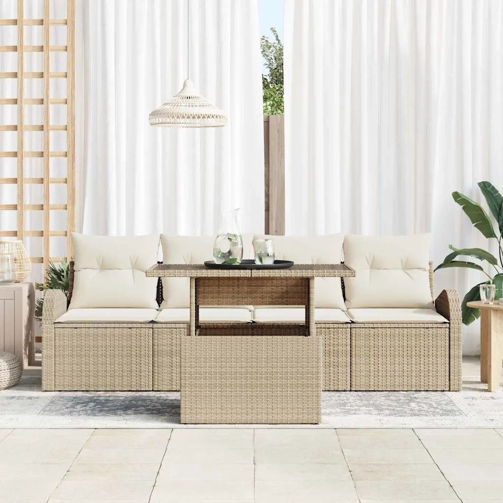 Set Divano da Giardino 5 pcs Beige Rattan in Polipropilene 3357284