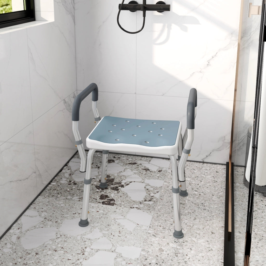 Sgabello Doccia Regolabile con Braccioli ¨C Xylo ¨C Alluminio HDPE EVA 52x45x57-69cm