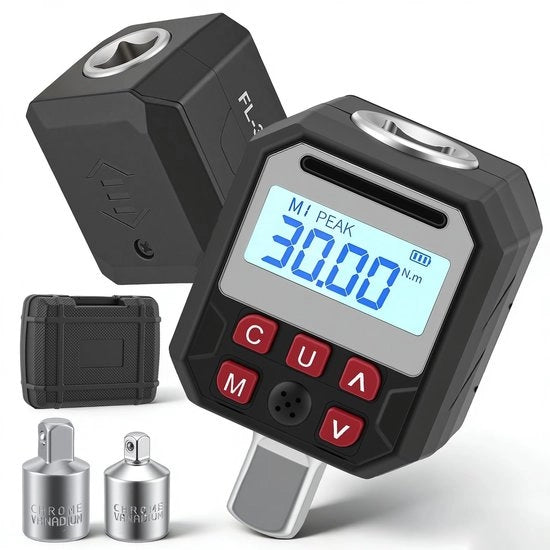 Adattatore digitale per momenti 1/2 pollice - 17-340 Nm - Set di chiavi di momento con 1/4 pollice/3/8 pollice - Display LCD - Buzzer - Modalità Peak/Trace - Chiave di momento