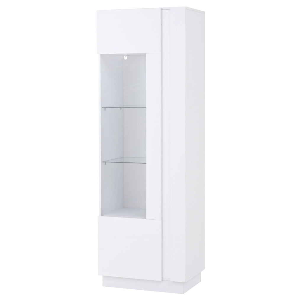 Vetrina 60x40x180 cm con LED e porta in acrilico; truciolare e vetro temperato bianco