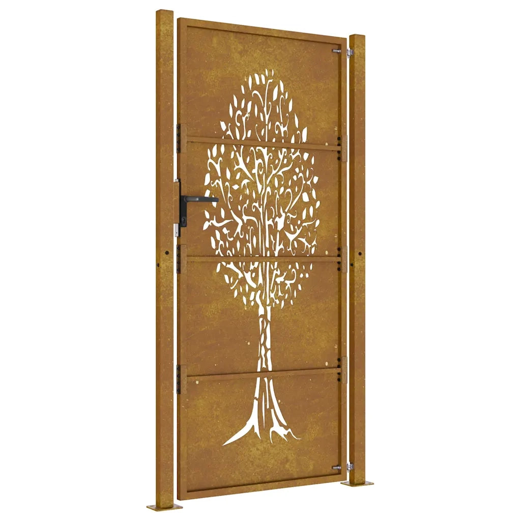 Cancello da giardino 100x200 cm in acciaio Corten con design ad albero 153165
