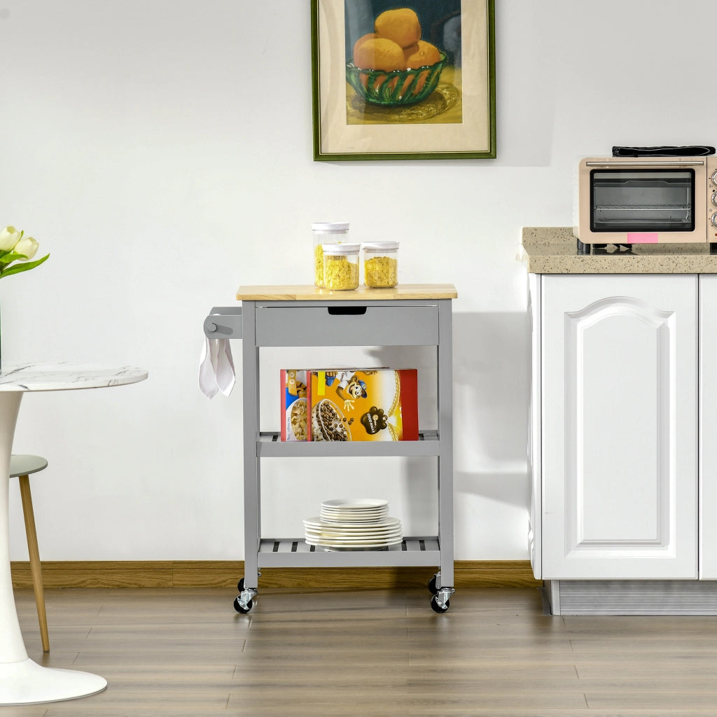 Carrello da cucina con ruote ¨C Xylo ¨C legno di hevea, 2 ripiani, 1 cassetto