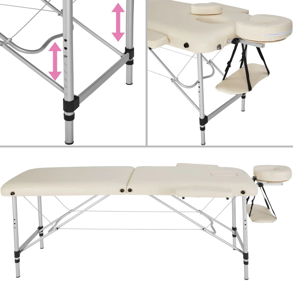 Lettino da massaggio portatile pieghevole in alluminio a 2 sezioni + telo beige 2008133