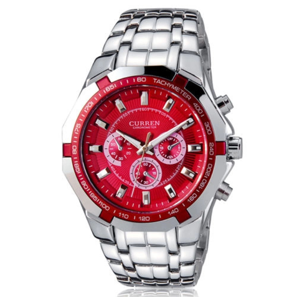 Trade Shop - Orologio Polso Curren 8084 Uomo Analogico Quarzo Moderno Silver Rosso -