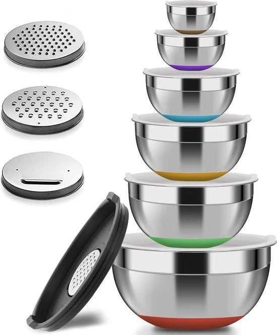 Set di contenitori in acciaio inossidabile con coperchi - bordo largo - facile da afferrare - profondo extra - stivellabile - confezione da 6 - accessori da cucina