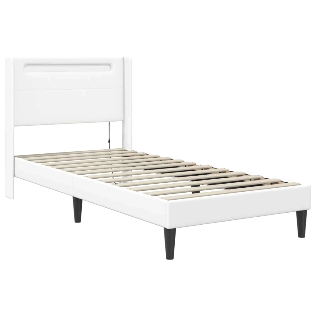 Letto singolo | Letto per adulti | Struttura letto con materasso Bianco 100 x 200 cm Similpelle