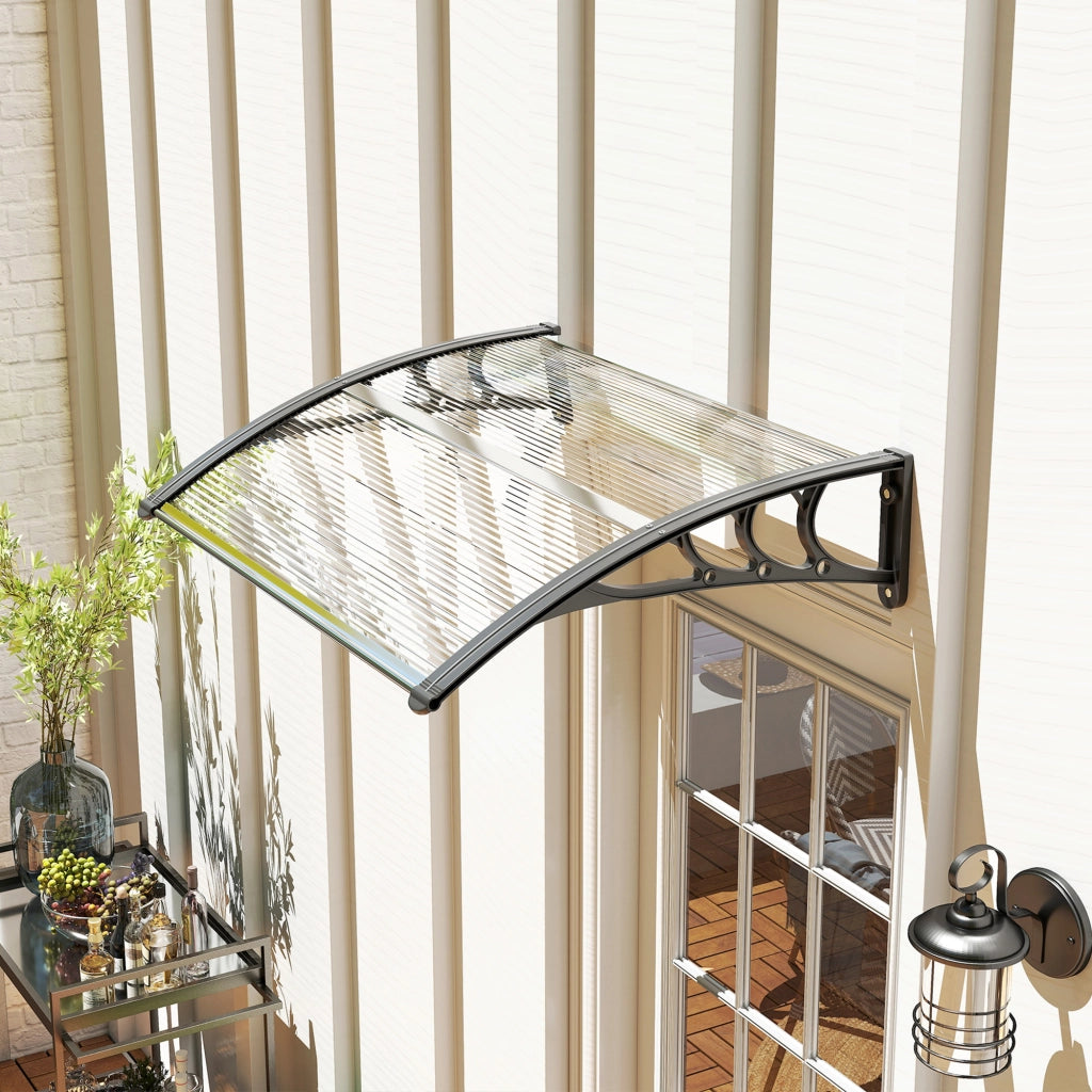 Pensilina da Giardino ¨C Minimal ¨C Alluminio e PC, 75x100x23, Trasparente e Nero