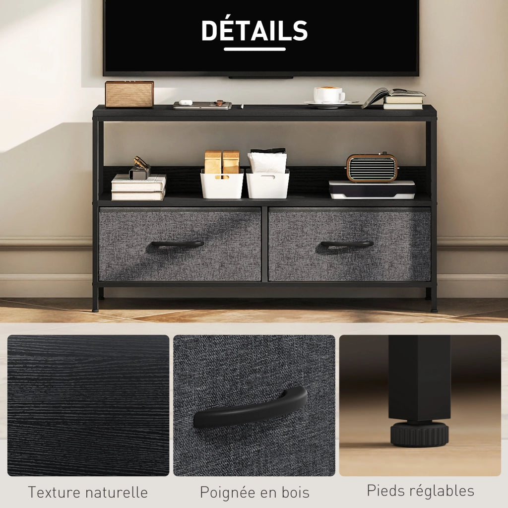 Mobile TV con 2 cassetti ¨C Xylo ¨C grigio scuro, acciaio, 98x29x56 cm, fino a 47 pollici