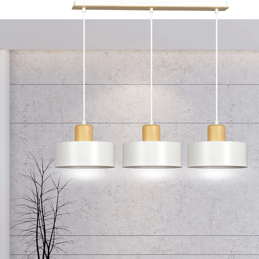 Lampadario Emibig TORIN 3, 3xE27 bianco legno chiaro