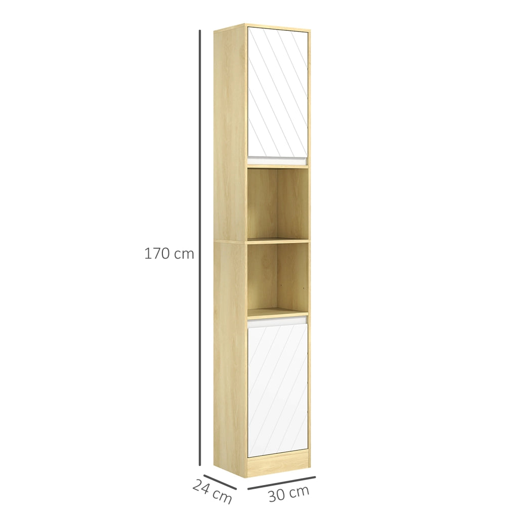 Mobile colonna bagno 2 ante rovere chiaro bianco ¨C Xylo ¨C 30x24x170 cm ripiani salvaspazio