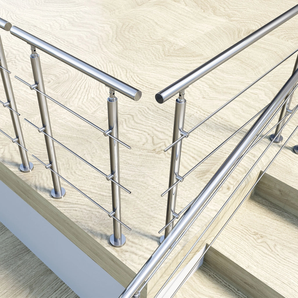 Ringhiera Balaustra Corrimano in acciaio inox 304 spazzolato 100x106cm per interni ed esterni 3 barre trasversali