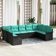 Set Divano da Giardino con cuscino 9 pcs Nero polyrattan 3345526