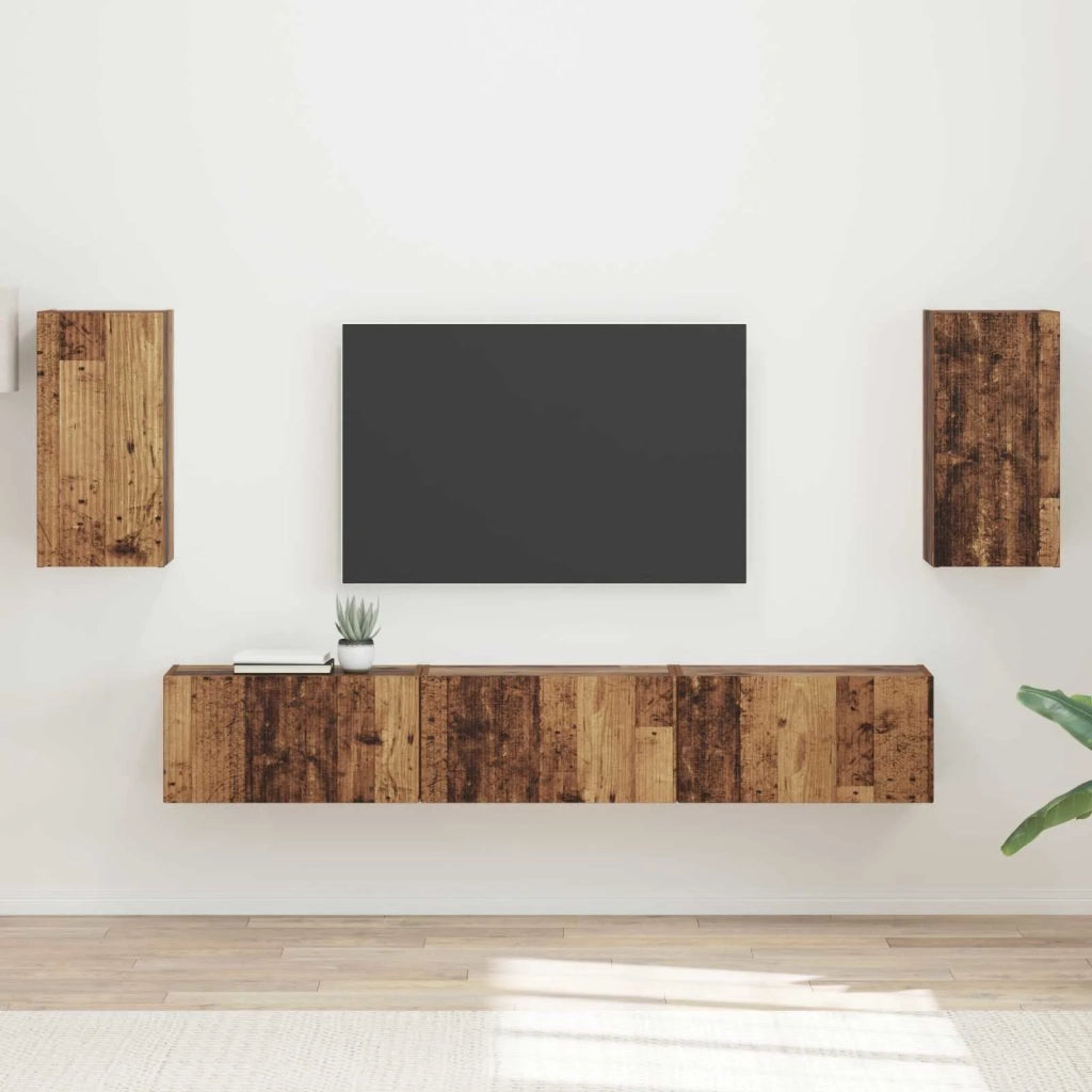 Set mobile TV 5 pz-Credenza per TV Legno vecchio Legno multistrato 275371