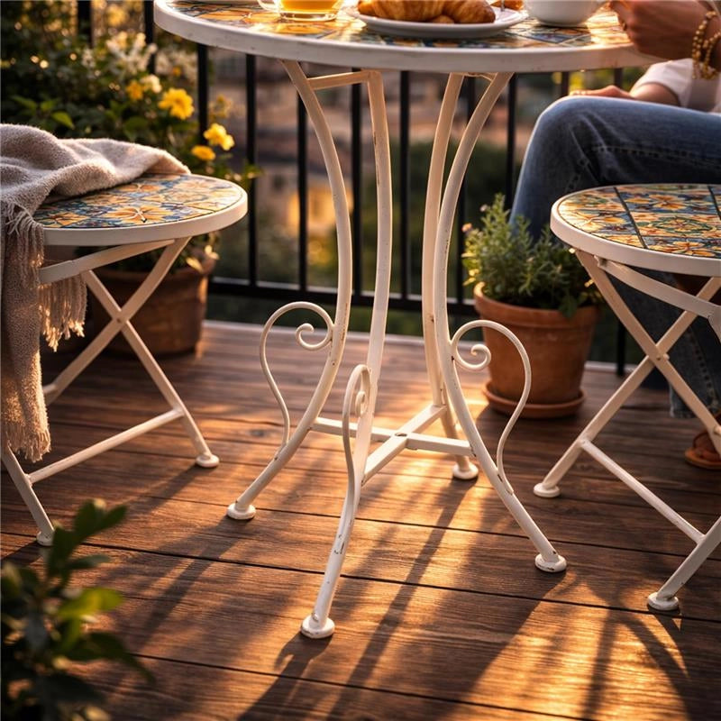 MA MAISON SET TAVOLO E 2 SEDIE PIEGHEVOLI DA GIARDINO IN METALLO CON MOSAICO SET 3 PEZZI