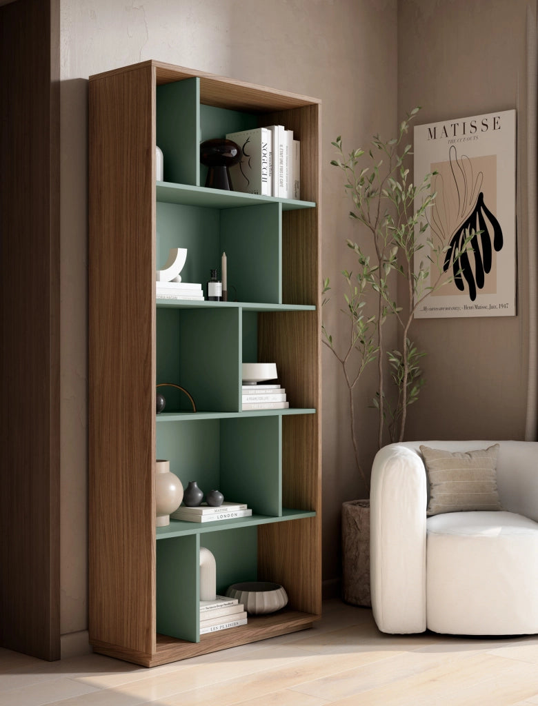 Libreria Herdasa effetto noce e verde 191x80x32