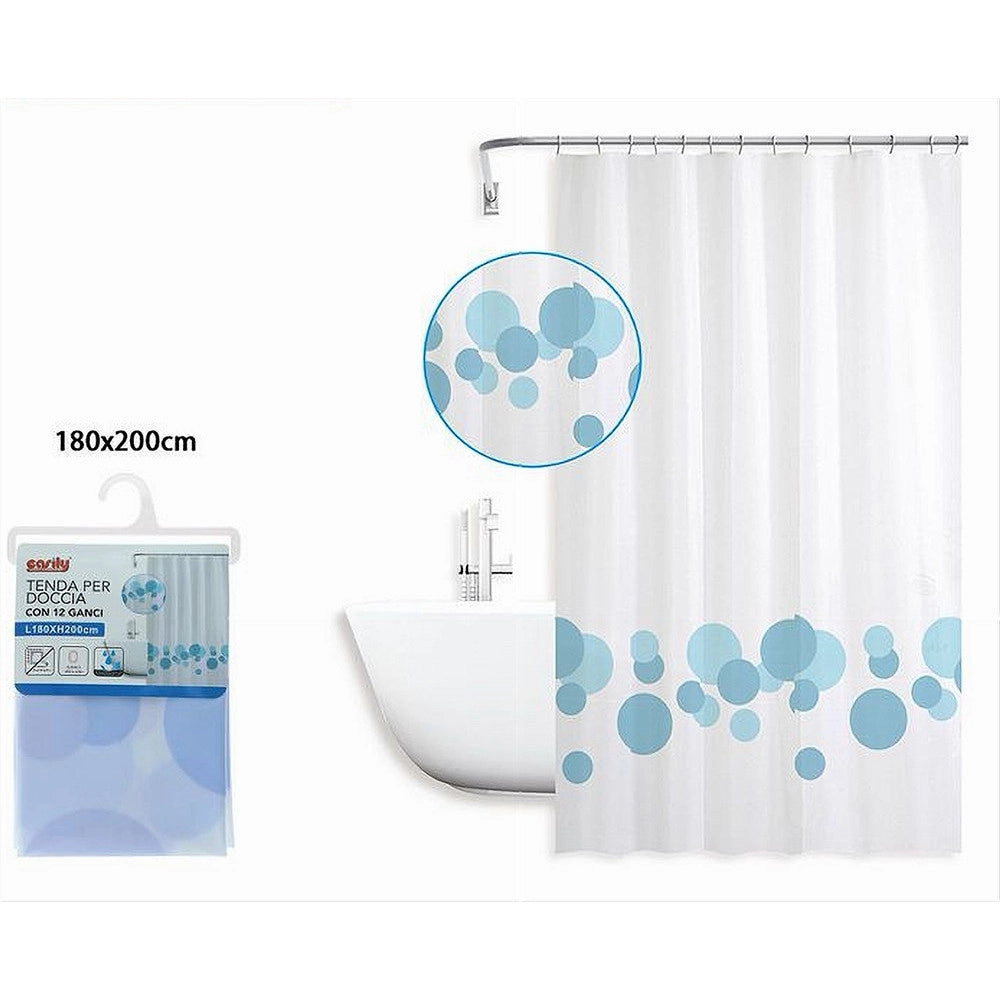 Trade Shop - Tenda Per Doccia Vasca Bagno Design Con Cerchi Bicolore 180x200cm 12 Ganci 87599 -