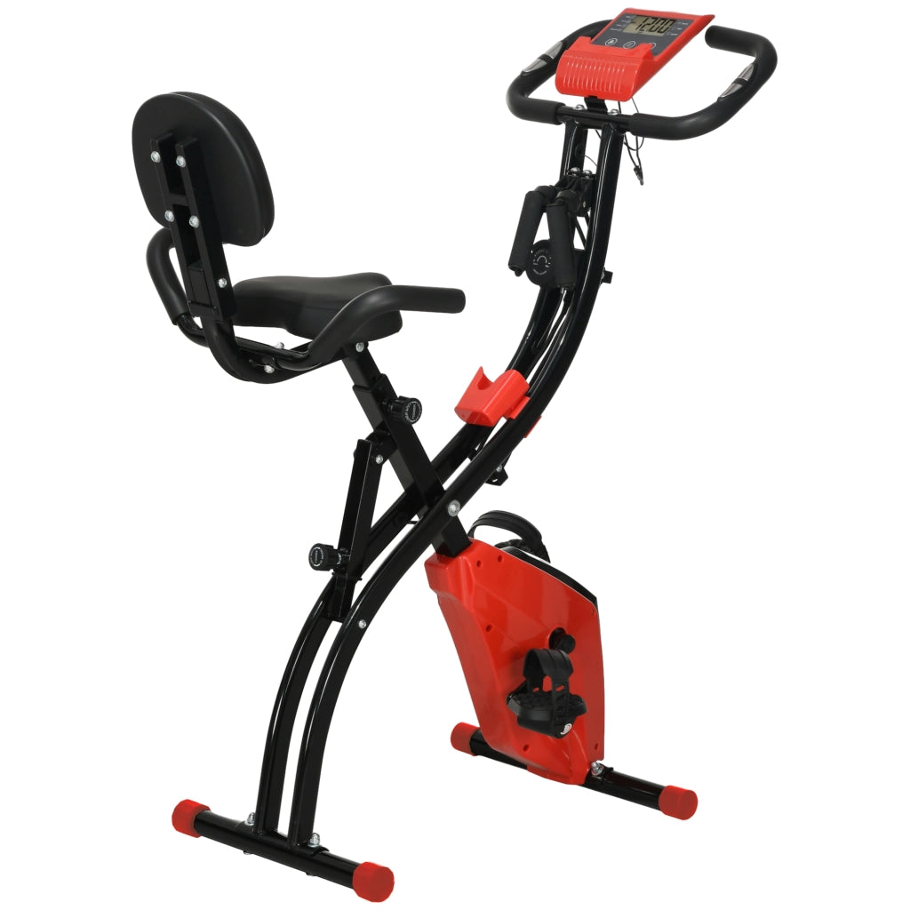 Cyclette pieghevole 2 in 1 con display LCD e resistenza magnetica regolabile su 8 livelli, completa di 1 coppia di cavi di tensione per un