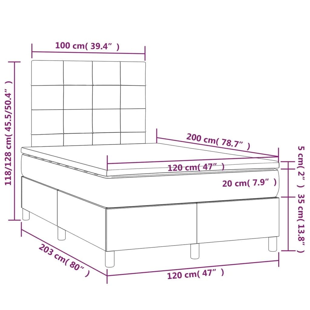 Letto a Molle con Materasso e LED Nero 120x200cm in Tessuto 3135423