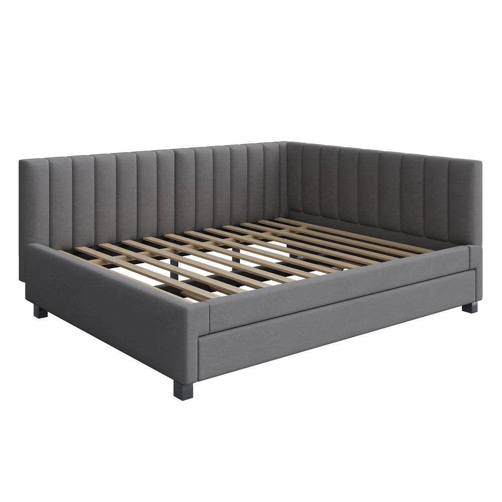 Letto Imbottito Estraibile ¨C MINIMAL ¨C Velluto Grigio 140x200, Rete a Doghe