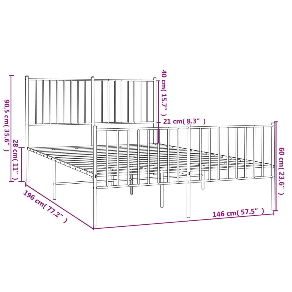 Letto matrimoniale | Letto per adulti | Giroletto con Testiera e Pediera Metallo Nero 140x190 cm