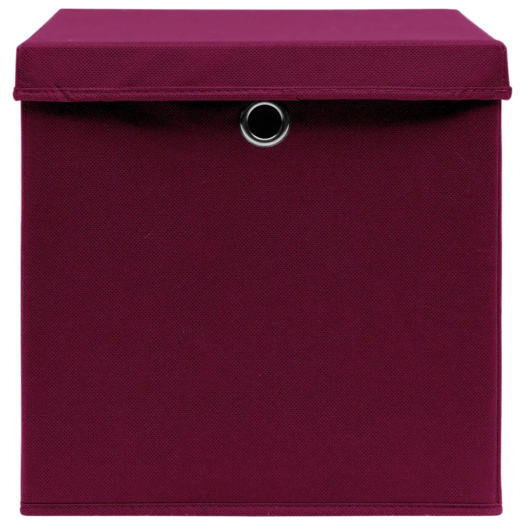 Scatole con Coperchi 10 pz Rosso Scuro 32x32x32 cm Tessuto 288344